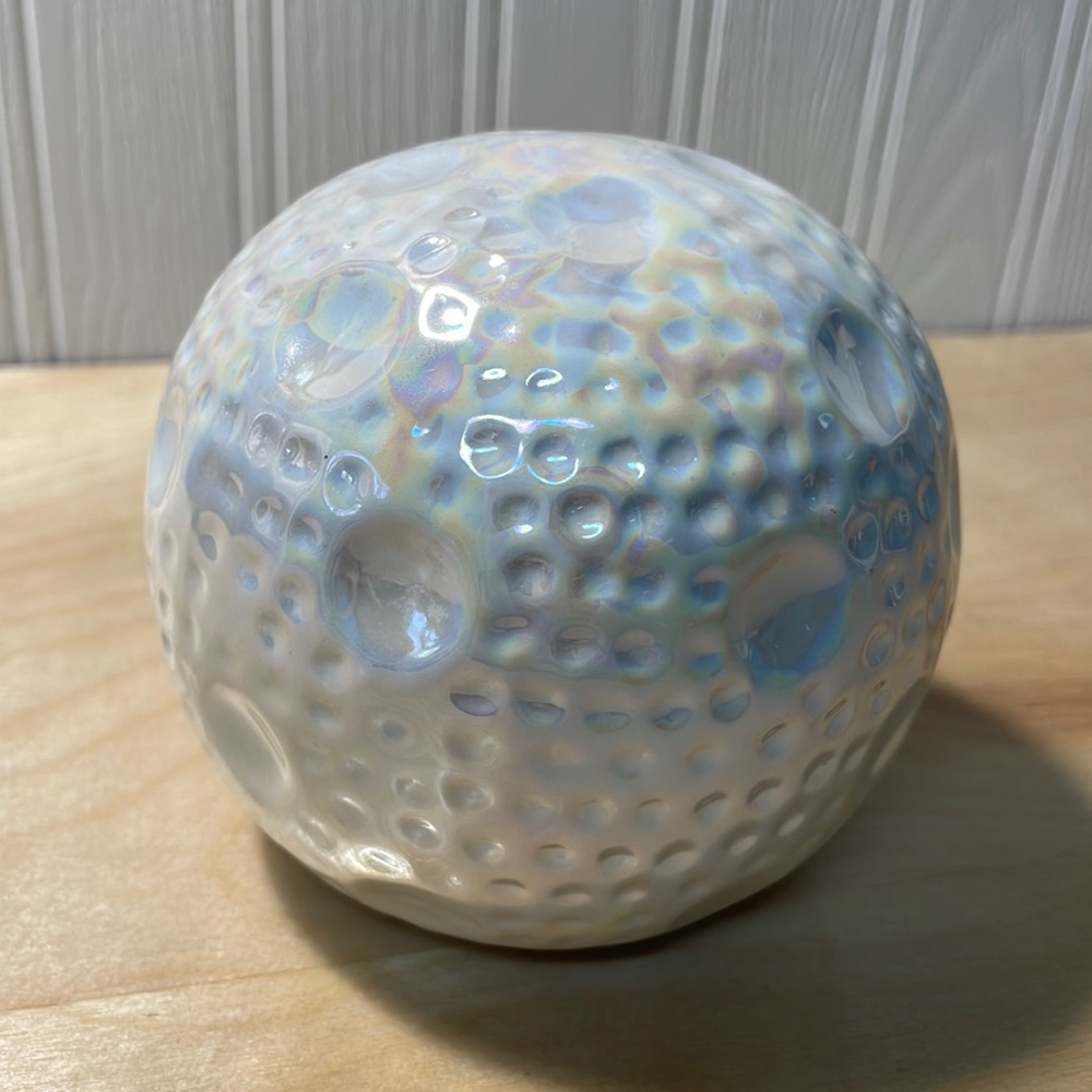 Pier 1 Textured Ceramic Decorative Table Ball - White Opalescent Iridescent